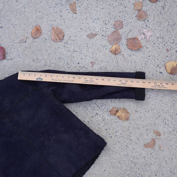 AE Faux Suede Moto Jacket Black Sherpa Lined Women's M Zip Up Winter - Picture 13 of 15